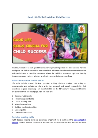 good life skills crucial for child success