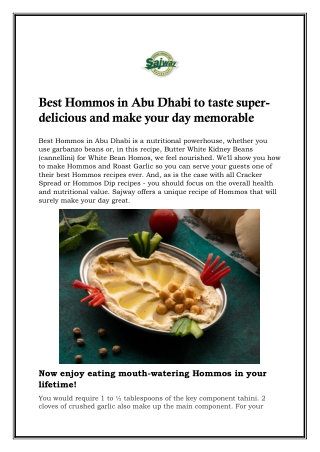 Best Hommos in Abu Dhabi to taste super-delicious and make your day memorable