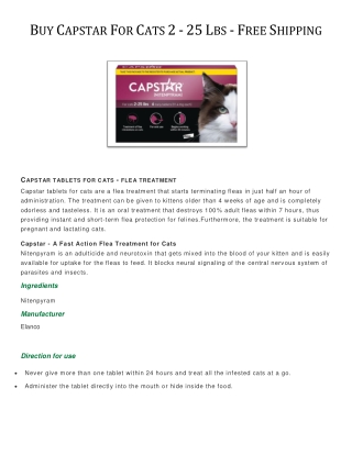 Buy Capstar For Cats 2 - 25 Lbs - Free Shipping