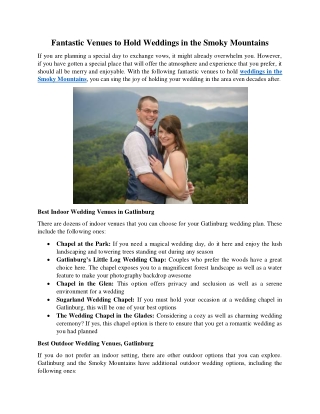 Fantastic Venues to Hold Weddings in the Smoky Mountains