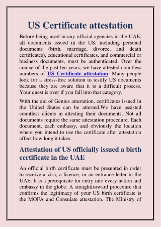 US Certificate attestation