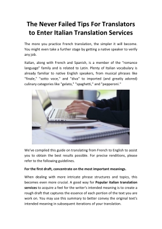 The Never Failed Tips For Translators to Enter Italian Translation Services