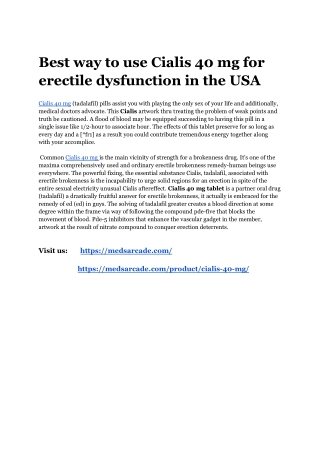 Best way to use Cialis 40 mg for erectile dysfunction in the USA