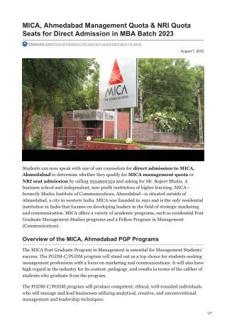 MICA management quota seats| Call@ 9354992359| MICA nri quota