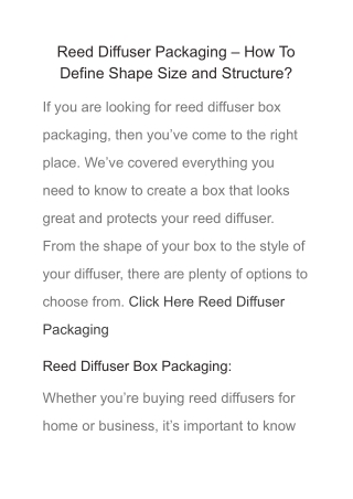 Reed Diffuser Packaging – How To Define Shape Size and Structure