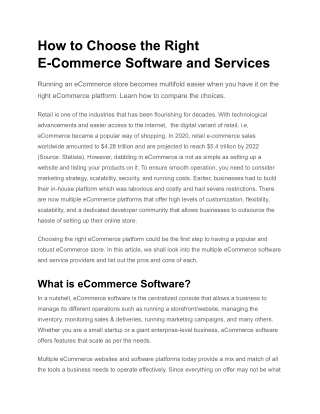 How to Choose the Right E-Commerce Software and Services