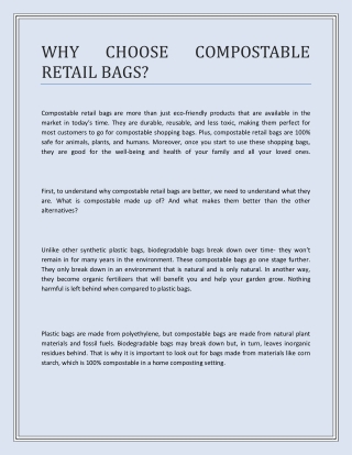 WHY CHOOSE COMPOSTABLE RETAIL BAGS ?