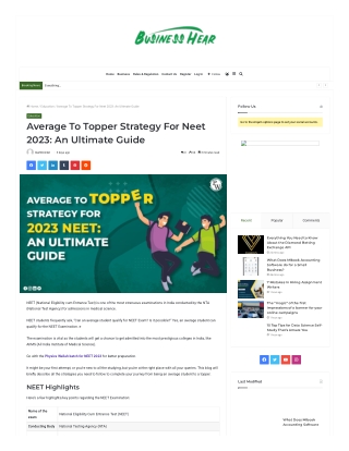 An Ultimate Guide For Average To Topper Strategy For Neet-2023