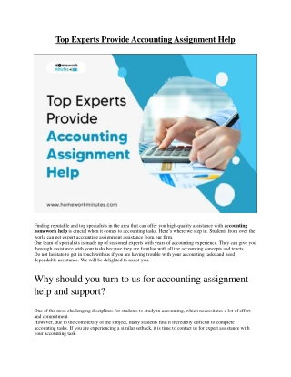 Top Experts Provide Accounting Assignment Help