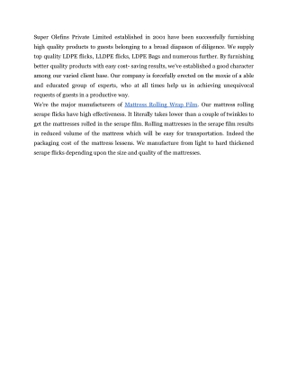 Mattress Rolling Wrap Film