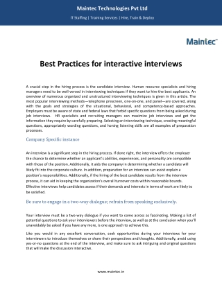 Best Practices for Interactive Interviews | Maintec