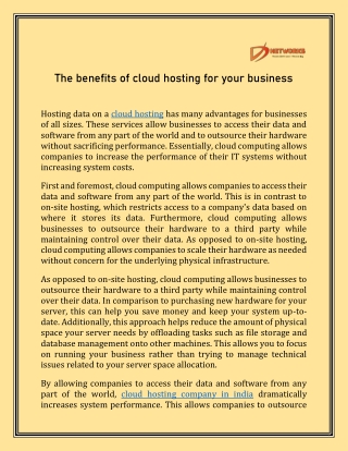 The benefits of cloud hosting for your business
