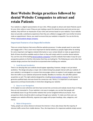 Best Website Design practices followed by dental Website Companies to attract and retain Patients