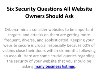 Six Security Questions All Website Owners Should Ask