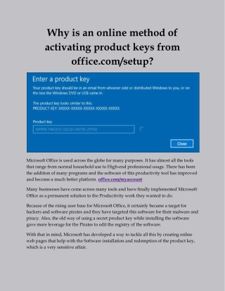 Why is an online method of activating product keys from office com setup