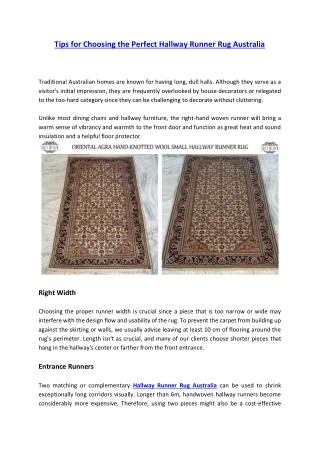 Tips for Choosing the Perfect Hallway Runner Rug Australia