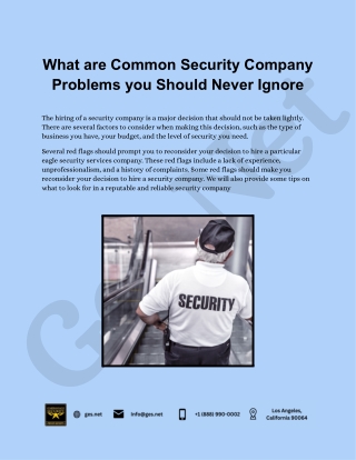 What are Common Security Company Problems you Should Never Ignore