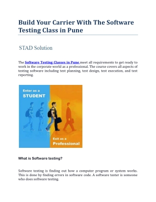 Build your carrier with the Software Testing class in Pune