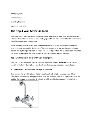 The Top 4 Wall Mixers in India