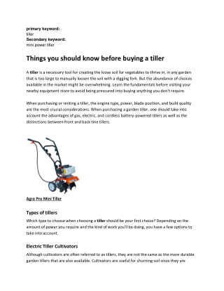 Things you should know before buying a tiller