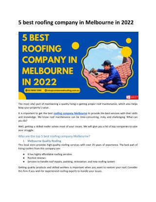 5 best roofing company in melbourne in 2022