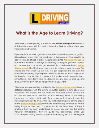 What is the Age to Learn Driving