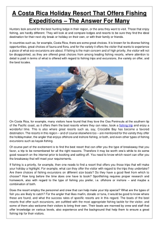 A Costa Rica Holiday Resort That Offers Fishing Expeditions – The Answer For Many