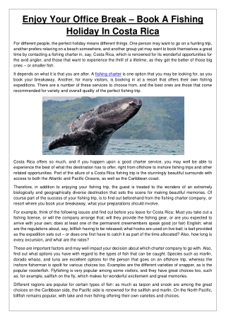 Enjoy Your Office Break – Book A Fishing Holiday In Costa Rica For