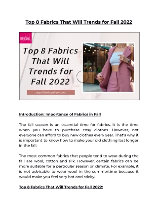 Top 8 Fabrics That Will Trends For Fall 2022