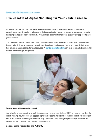 Five Benefits of Digital Marketing for Your Dental Practice