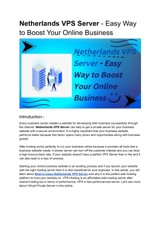 Netherlands VPS Server - Easy Way to Boost Your Online Business