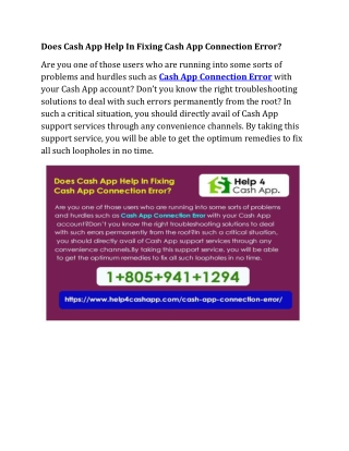 Does Cash App Help In Fixing Cash App Connection Error
