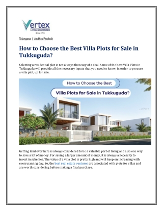 How to Choose the Best Villa Plots for Sale in Tukkuguda