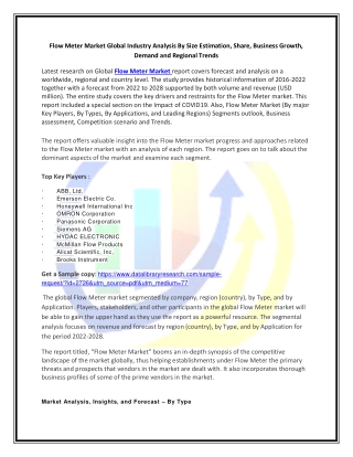 Global Flow Meter Market Opportunities and Forecast 2020-2027