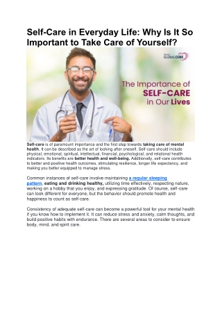 Self - Care in Everyday Life: Why Is It So Important to Take Care of Yourself?