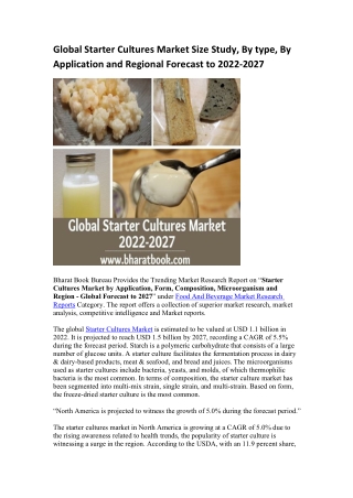 Global Starter Cultures Market Research Report 2022-2027