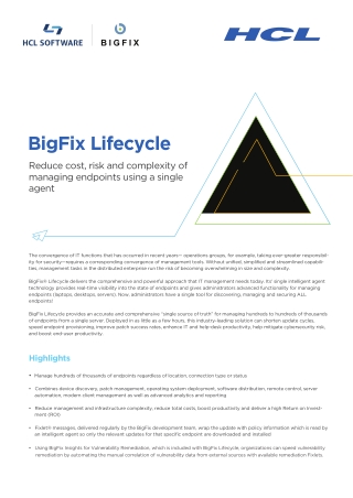 Bigfix Lifecycle - Reduce Cost, Risk of Managing Endpoints