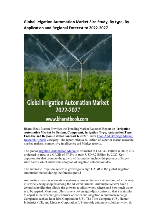 Global Irrigation Automation Market Research Report 2022-2027