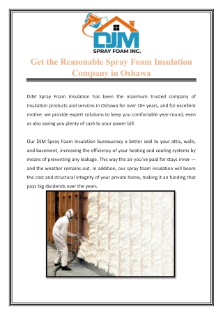 Get the Reasonable Spray Foam Insulation Company in Oshawa