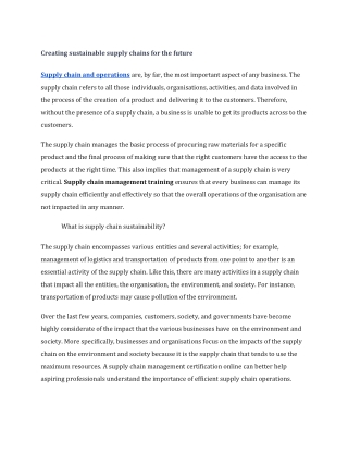 Creating sustainable supply chains for the future