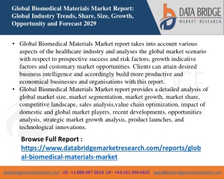 Global Biomedical Materials Market Growth ,Forecast 2029
