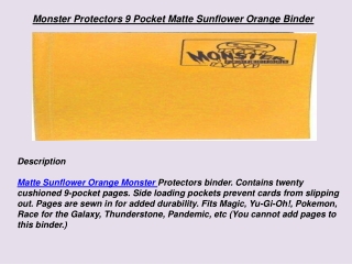 Monster Protectors 9 Pocket Matte Sunflower Orange Binder