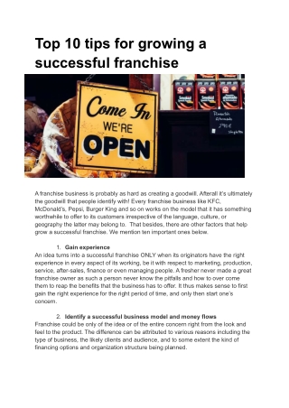 Tips for Growing Successful franchise