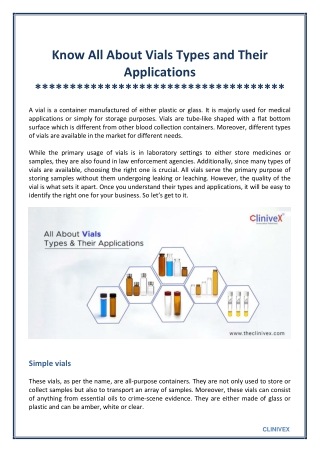 Know All About Vials Types and Their Applications