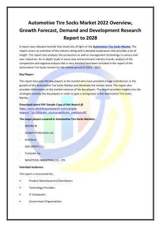 Global Automotive Tire Socks Market Opportunities and Forecast 2020-2027