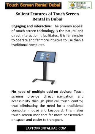 Salient Features of Touch Screen Rental in Dubai