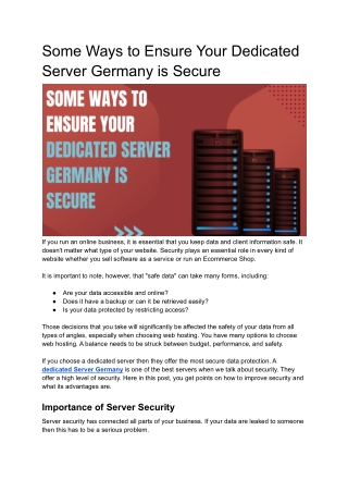 Some Ways to Ensure Your Dedicated Server Germany is Secure