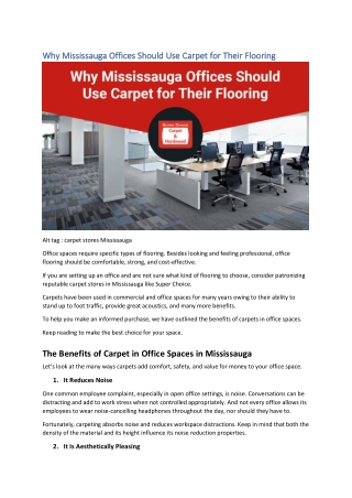 Why Mississauga Offices Should Use Carpet for Their Flooring