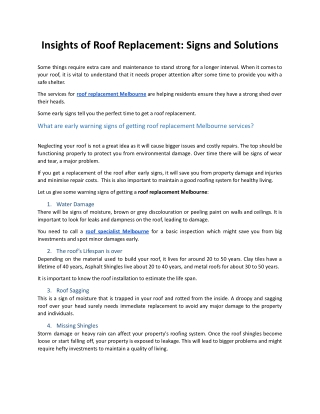 Insights of Roof Replacement: Signs and Solutions