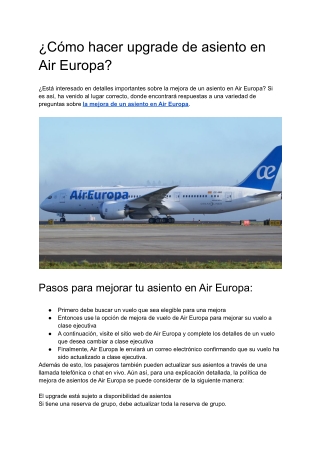 ¿Cómo hacer upgrade de asiento en Air Europa